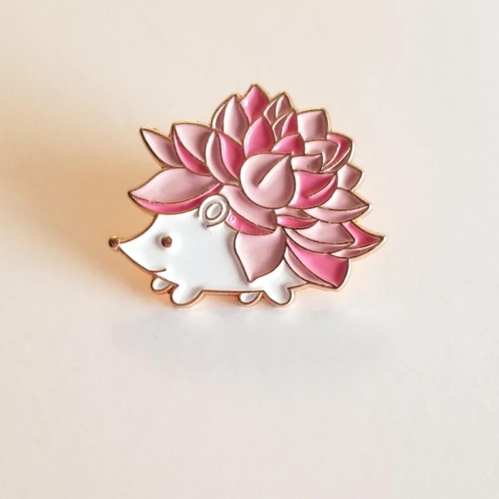 Pink Flower Baby Hedgehog Enamel Pin - Picture 1 of 4